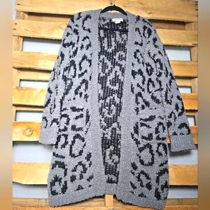 RACHEL ZOE Animal Print Cardigan Sweater Size:S Color:Gray/Black